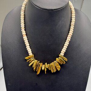 Metallic Spike Quartz Gold-Tone Stone and Stone Beaded Necklace
